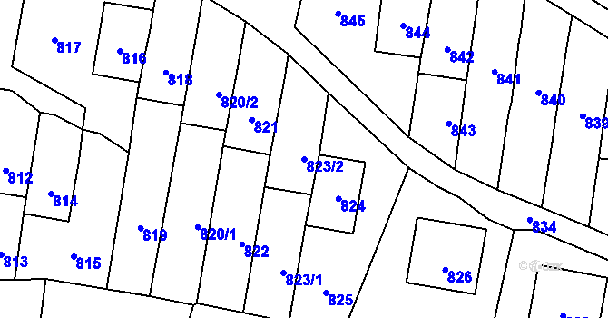 Parcela st. 823/2 v KÚ Velká Bystřice, Katastrální mapa