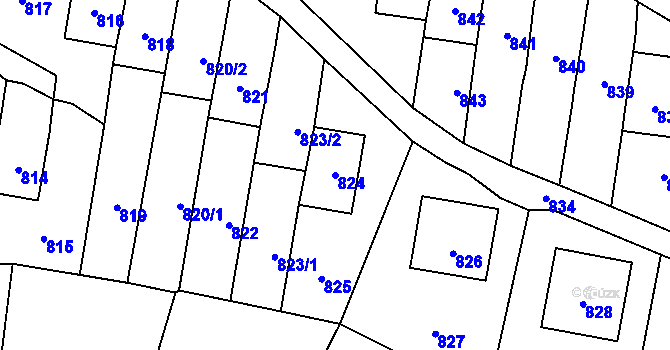 Parcela st. 824 v KÚ Velká Bystřice, Katastrální mapa