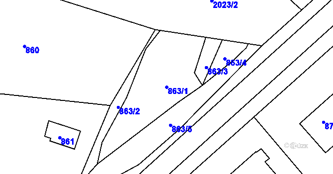 Parcela st. 863/1 v KÚ Velká Bystřice, Katastrální mapa