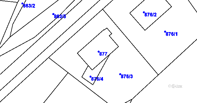 Parcela st. 877 v KÚ Velká Bystřice, Katastrální mapa