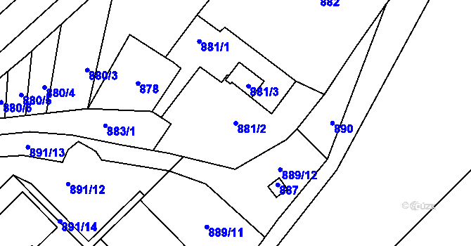 Parcela st. 881/2 v KÚ Velká Bystřice, Katastrální mapa