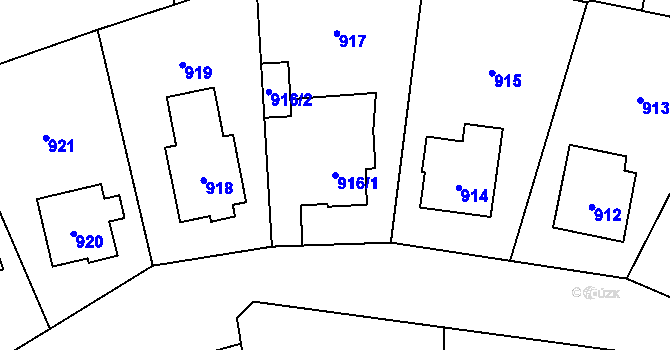 Parcela st. 916/1 v KÚ Velká Bystřice, Katastrální mapa