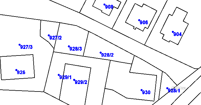 Parcela st. 928/2 v KÚ Velká Bystřice, Katastrální mapa