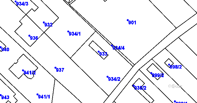 Parcela st. 933 v KÚ Velká Bystřice, Katastrální mapa