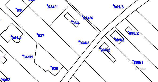 Parcela st. 934/2 v KÚ Velká Bystřice, Katastrální mapa