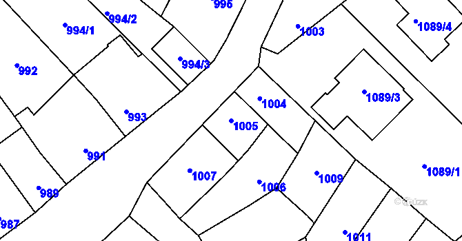 Parcela st. 1005 v KÚ Velká Bystřice, Katastrální mapa