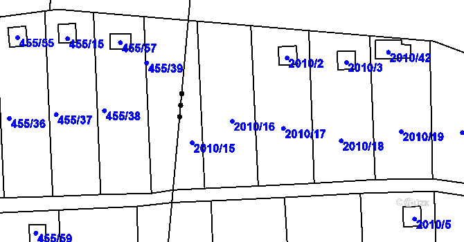 Parcela st. 2010/16 v KÚ Velká Bystřice, Katastrální mapa