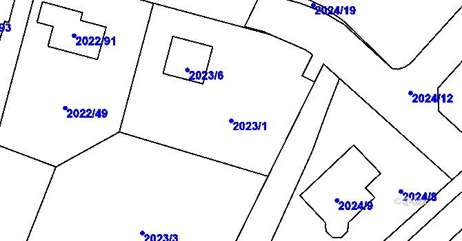 Parcela st. 2023/1 v KÚ Velká Bystřice, Katastrální mapa