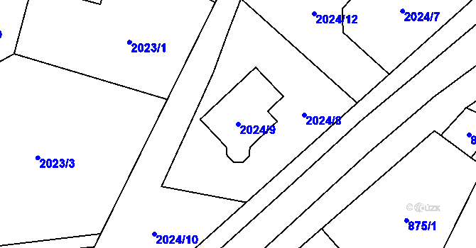 Parcela st. 2024/9 v KÚ Velká Bystřice, Katastrální mapa