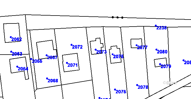Parcela st. 2073 v KÚ Velká Bystřice, Katastrální mapa