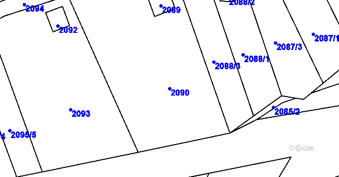 Parcela st. 2090 v KÚ Velká Bystřice, Katastrální mapa