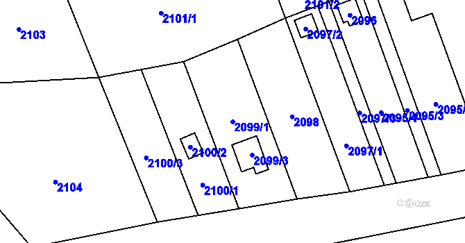 Parcela st. 2099/1 v KÚ Velká Bystřice, Katastrální mapa