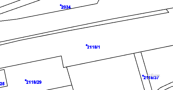Parcela st. 2118/1 v KÚ Velká Bystřice, Katastrální mapa