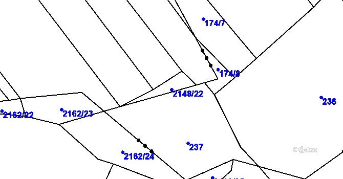 Parcela st. 2148/22 v KÚ Velká Bystřice, Katastrální mapa