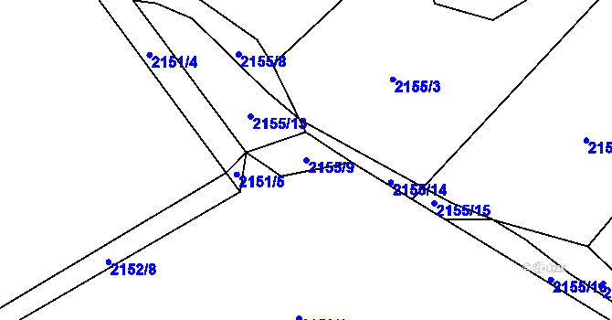 Parcela st. 2155/9 v KÚ Velká Bystřice, Katastrální mapa
