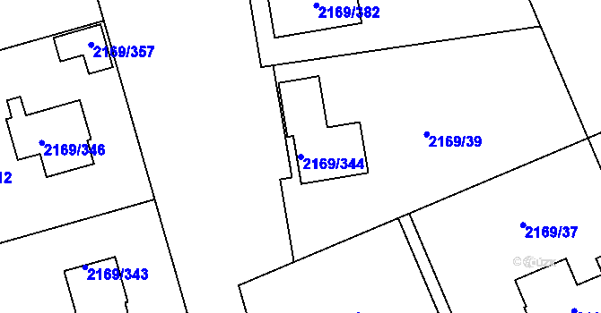 Parcela st. 2169/344 v KÚ Velká Bystřice, Katastrální mapa
