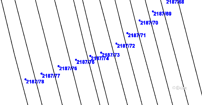 Parcela st. 2187/73 v KÚ Velká Bystřice, Katastrální mapa
