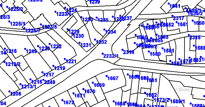 Parcela st. 2232/1 v KÚ Velká Bystřice, Katastrální mapa