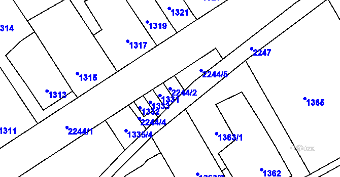 Parcela st. 2244/2 v KÚ Velká Bystřice, Katastrální mapa