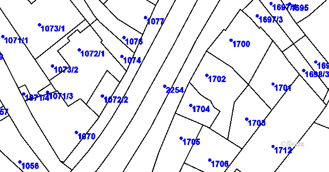 Parcela st. 2254 v KÚ Velká Bystřice, Katastrální mapa