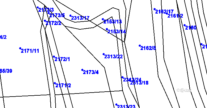 Parcela st. 2313/22 v KÚ Velká Bystřice, Katastrální mapa