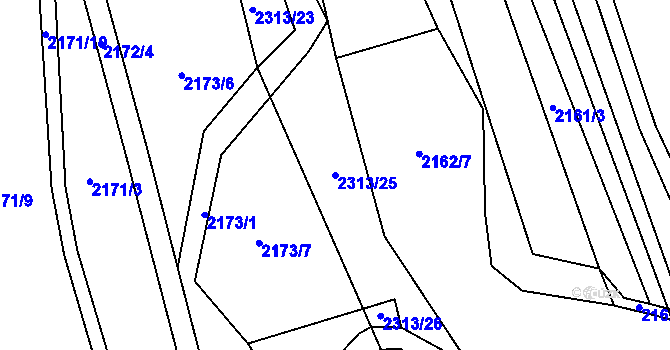 Parcela st. 2313/25 v KÚ Velká Bystřice, Katastrální mapa