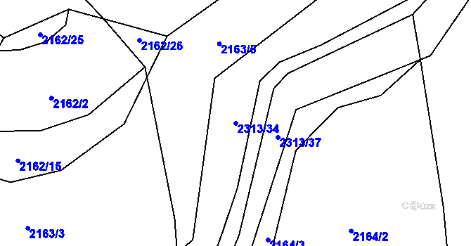 Parcela st. 2313/34 v KÚ Velká Bystřice, Katastrální mapa
