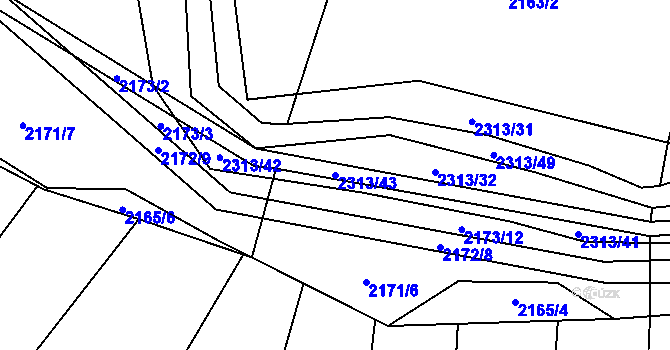 Parcela st. 2313/43 v KÚ Velká Bystřice, Katastrální mapa