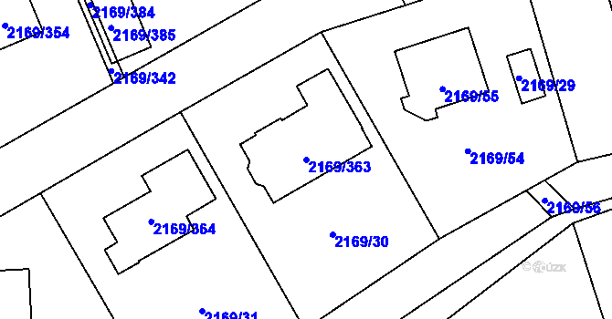Parcela st. 2169/363 v KÚ Velká Bystřice, Katastrální mapa