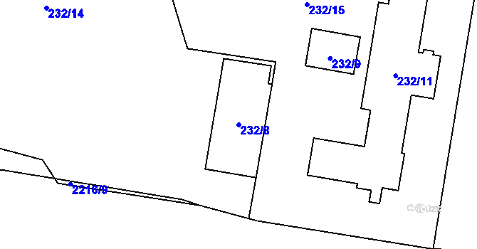 Parcela st. 232/8 v KÚ Velká Bystřice, Katastrální mapa