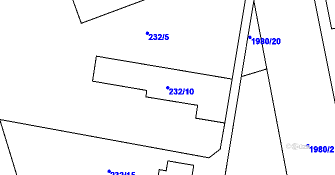 Parcela st. 232/10 v KÚ Velká Bystřice, Katastrální mapa