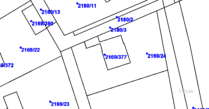 Parcela st. 2169/377 v KÚ Velká Bystřice, Katastrální mapa