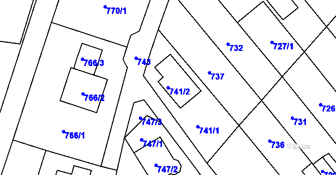 Parcela st. 741/2 v KÚ Velká Bystřice, Katastrální mapa