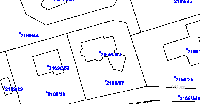 Parcela st. 2169/383 v KÚ Velká Bystřice, Katastrální mapa
