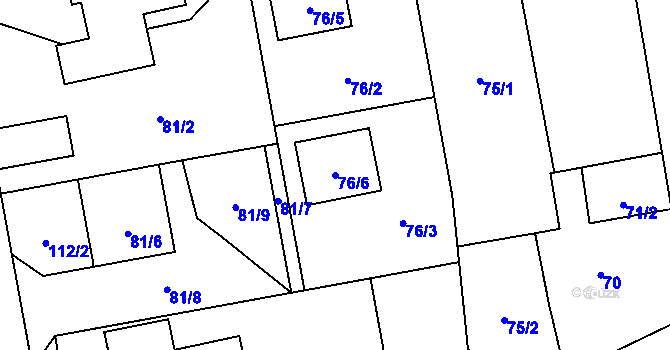 Parcela st. 76/6 v KÚ Velká Bystřice, Katastrální mapa