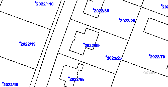 Parcela st. 2022/69 v KÚ Velká Bystřice, Katastrální mapa