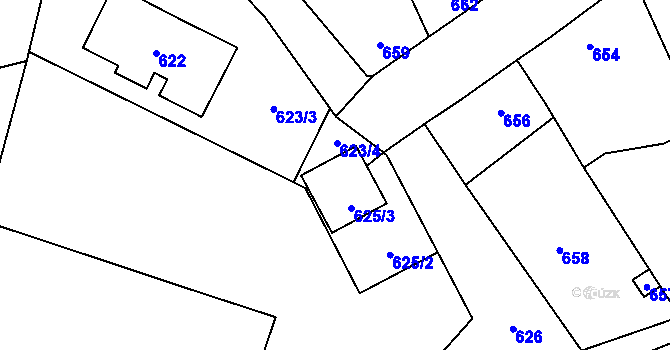 Parcela st. 623/5 v KÚ Velká Bystřice, Katastrální mapa