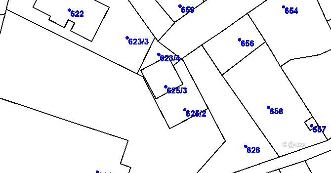Parcela st. 625/3 v KÚ Velká Bystřice, Katastrální mapa