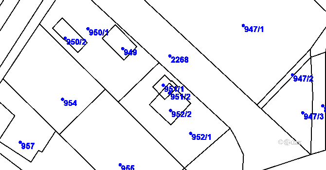 Parcela st. 951/1 v KÚ Velká Bystřice, Katastrální mapa