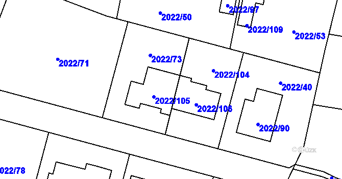 Parcela st. 2022/73 v KÚ Velká Bystřice, Katastrální mapa