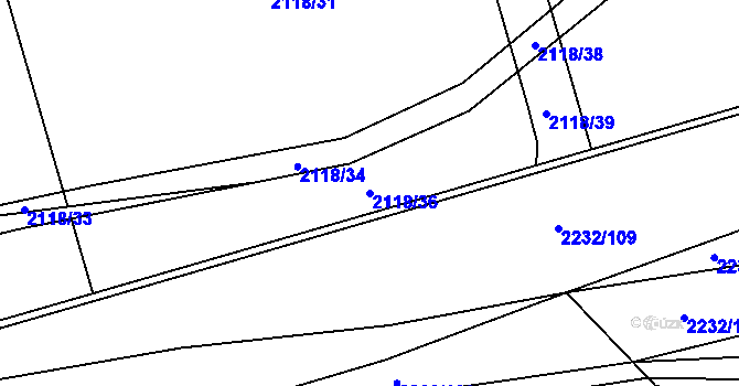 Parcela st. 2118/36 v KÚ Velká Bystřice, Katastrální mapa