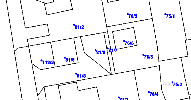 Parcela st. 81/9 v KÚ Velká Bystřice, Katastrální mapa