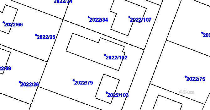 Parcela st. 2022/102 v KÚ Velká Bystřice, Katastrální mapa