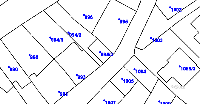 Parcela st. 994/3 v KÚ Velká Bystřice, Katastrální mapa