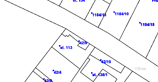 Parcela st. 42/9 v KÚ Velká Černoc, Katastrální mapa