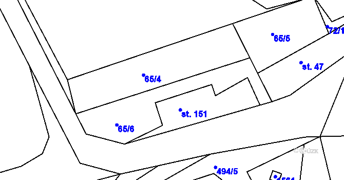 Parcela st. 65/3 v KÚ Velká Černoc, Katastrální mapa