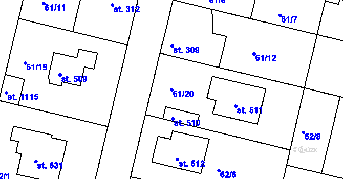 Parcela st. 61/20 v KÚ Velká Dobrá, Katastrální mapa