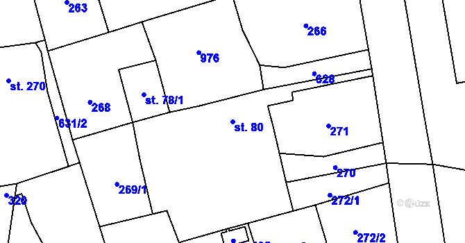 Parcela st. 80 v KÚ Klimentov, Katastrální mapa