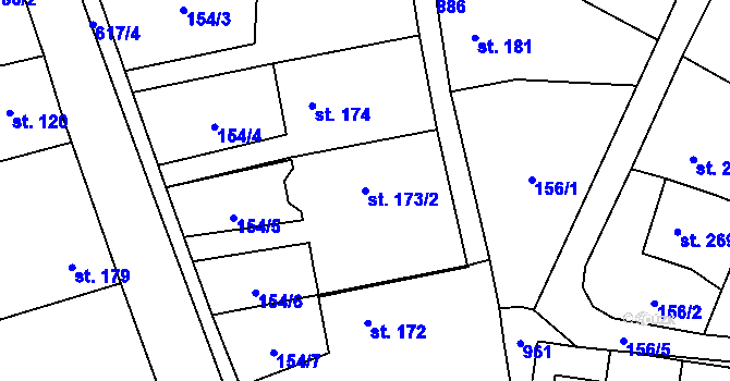 Parcela st. 173/2 v KÚ Klimentov, Katastrální mapa