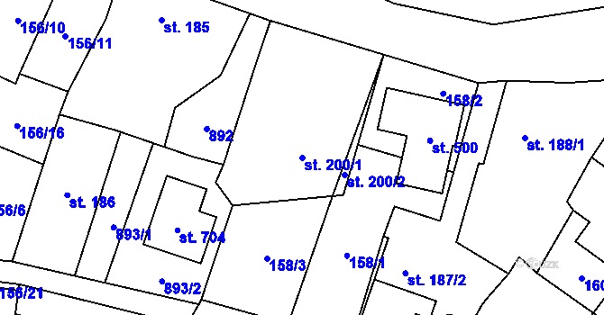 Parcela st. 200/1 v KÚ Klimentov, Katastrální mapa